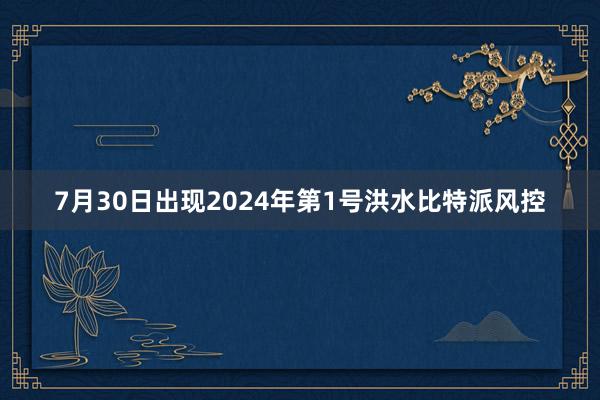 7月30日出现2024年第1号洪水比特派风控