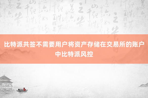 比特派共签不需要用户将资产存储在交易所的账户中比特派风控