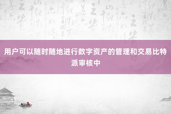 用户可以随时随地进行数字资产的管理和交易比特派审核中