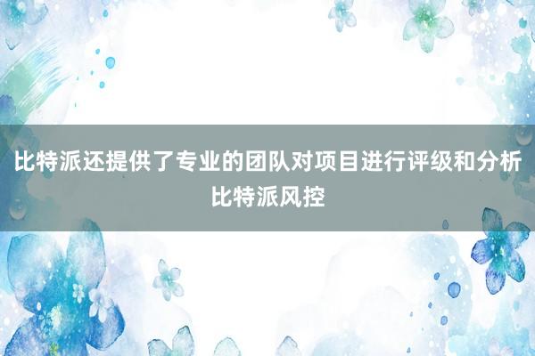 比特派还提供了专业的团队对项目进行评级和分析比特派风控